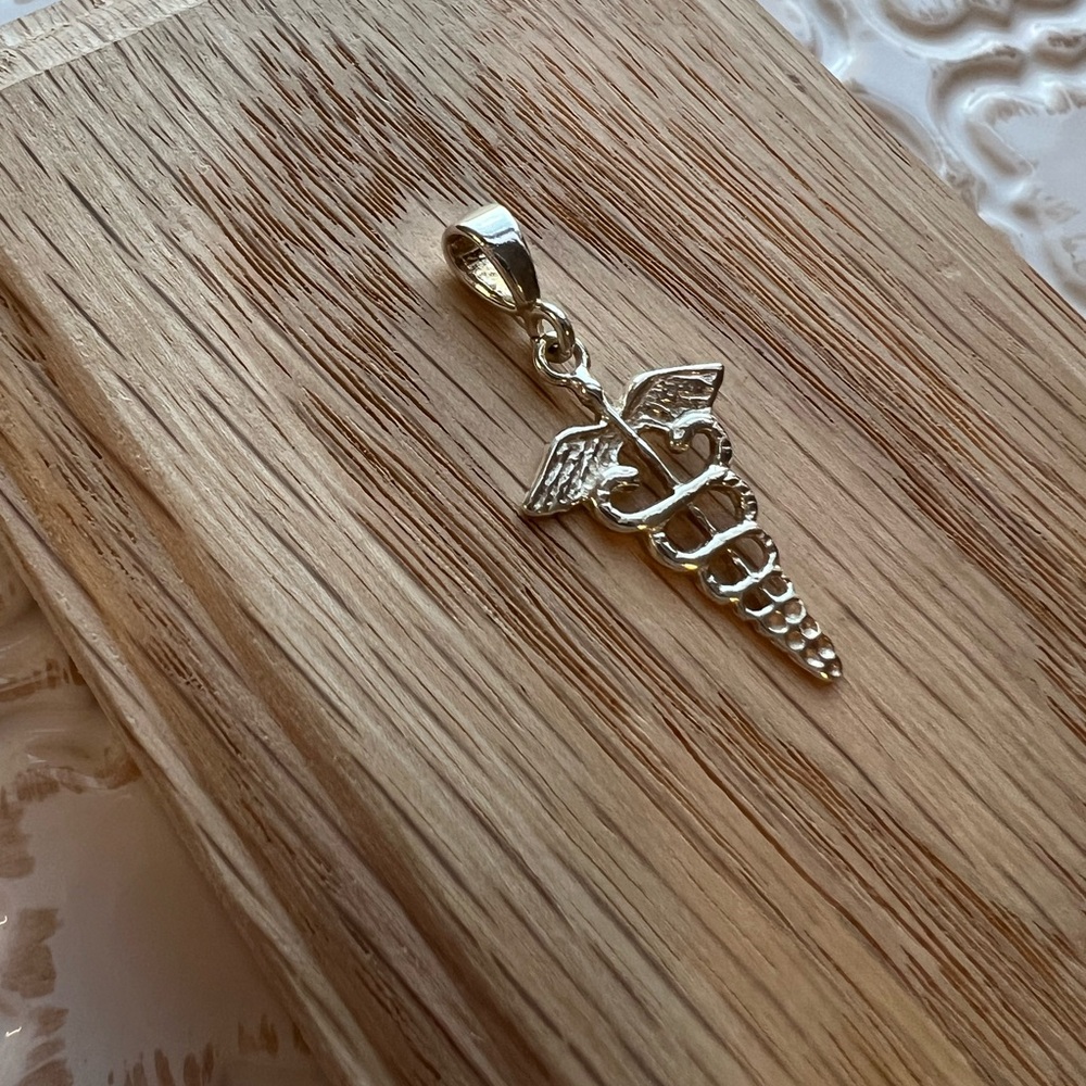 Caduceus Pendant Vintage Sterling Silver NOS Medical Symbol - Picture 2 of 4
